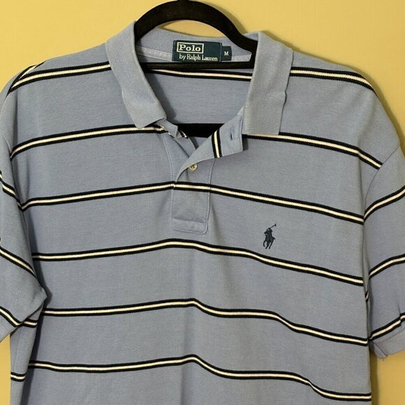 Polo by Ralph Lauren Short Sleeve Casual Shirt Blue/Navy/White Striped Men's M - Picture 10 of 11